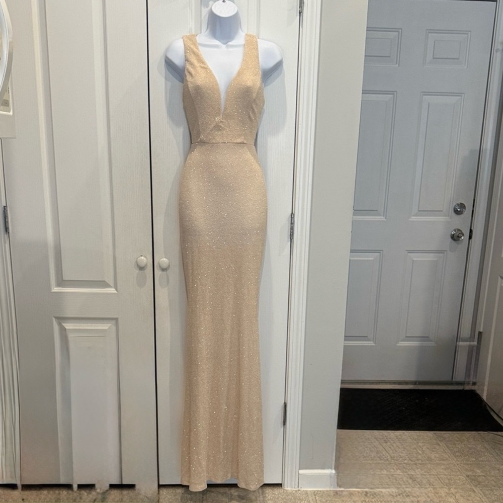 NWOT Symphony Elegant Beige Sparkly Evening Gown